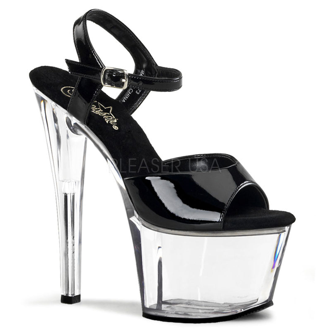 Women's black stripper heels with 7" heel.
