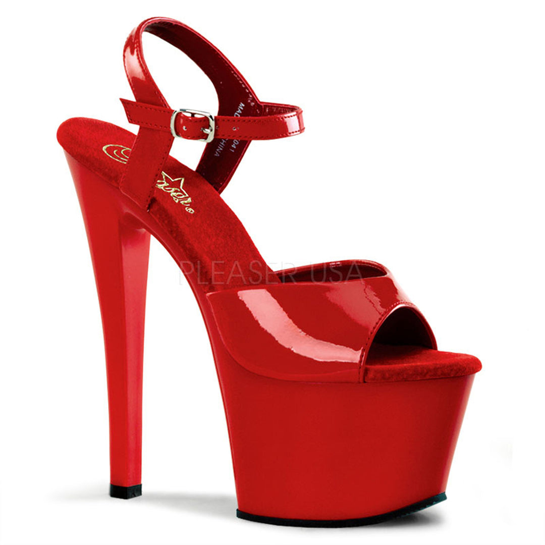 Women's sexy red exotic dancer shoes with 7" spike heel.