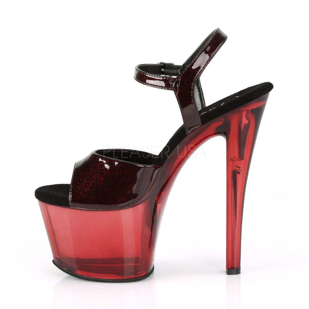 Pleaser Shoes -Sexy red 7 inch stiletto exotic dancer high heels with ankle strap 2.8" platform.