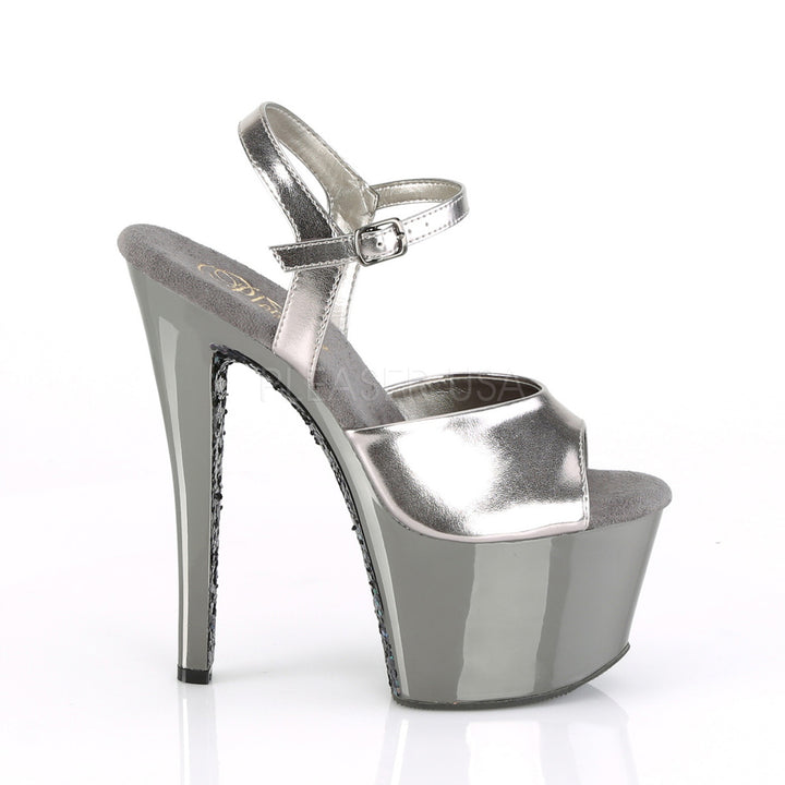 Women's black/grey stripper heels with ankle strap, 7 inch heel, and 2.8" platform - Pleaser Shoes