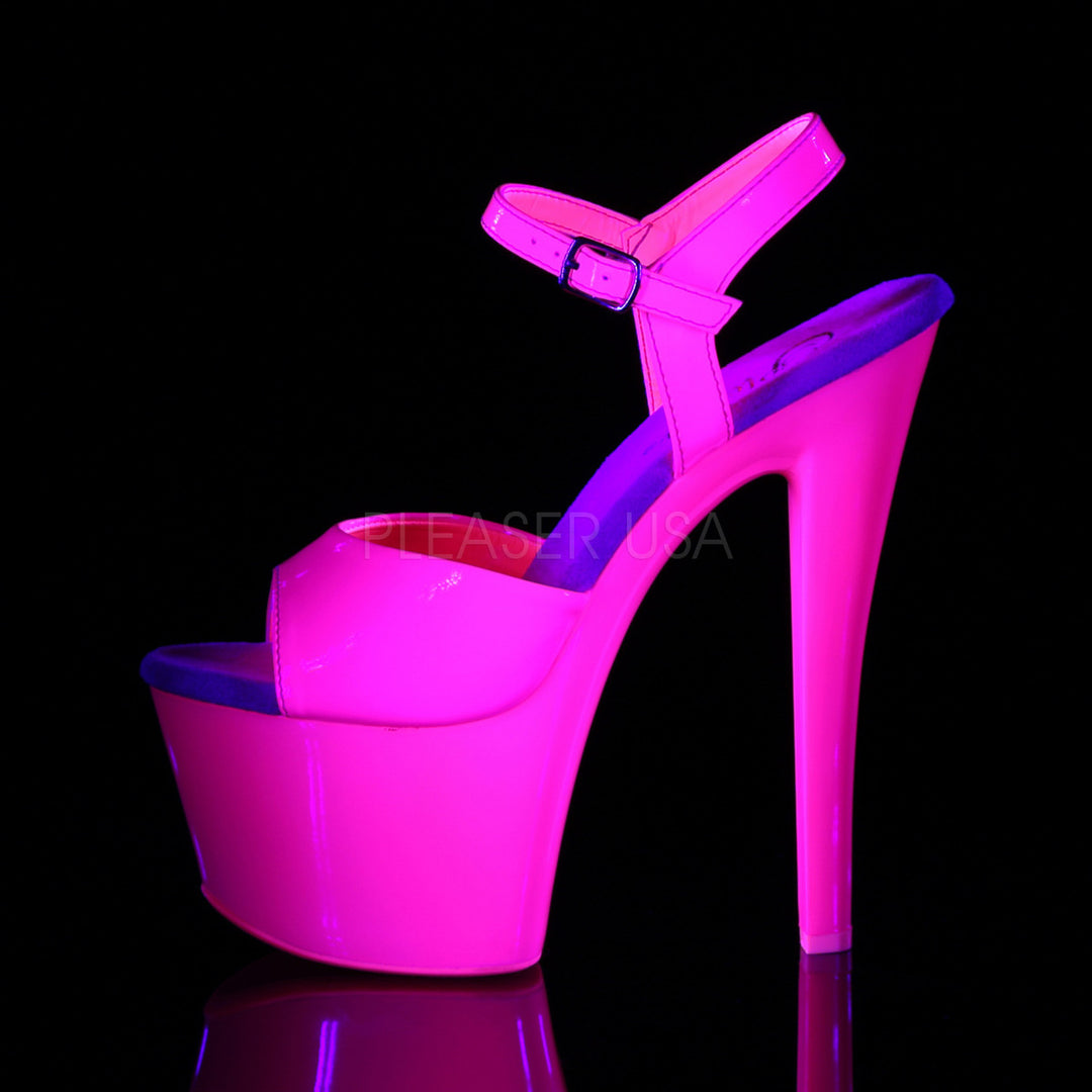 Pleaser Shoes - Women's sexy Hot pink 7 inch stiletto exotic dancer pumps with ankle strap 2.8" platform.