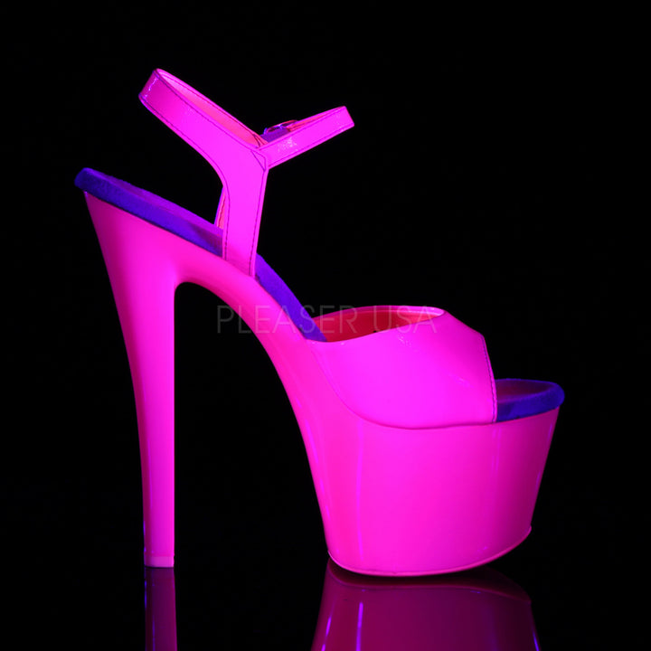 Shop these women's sexy hot pink exotic dancer pumps with ankle strap, 7 inch high heel, and 2.8" platform - Pleaser Shoes