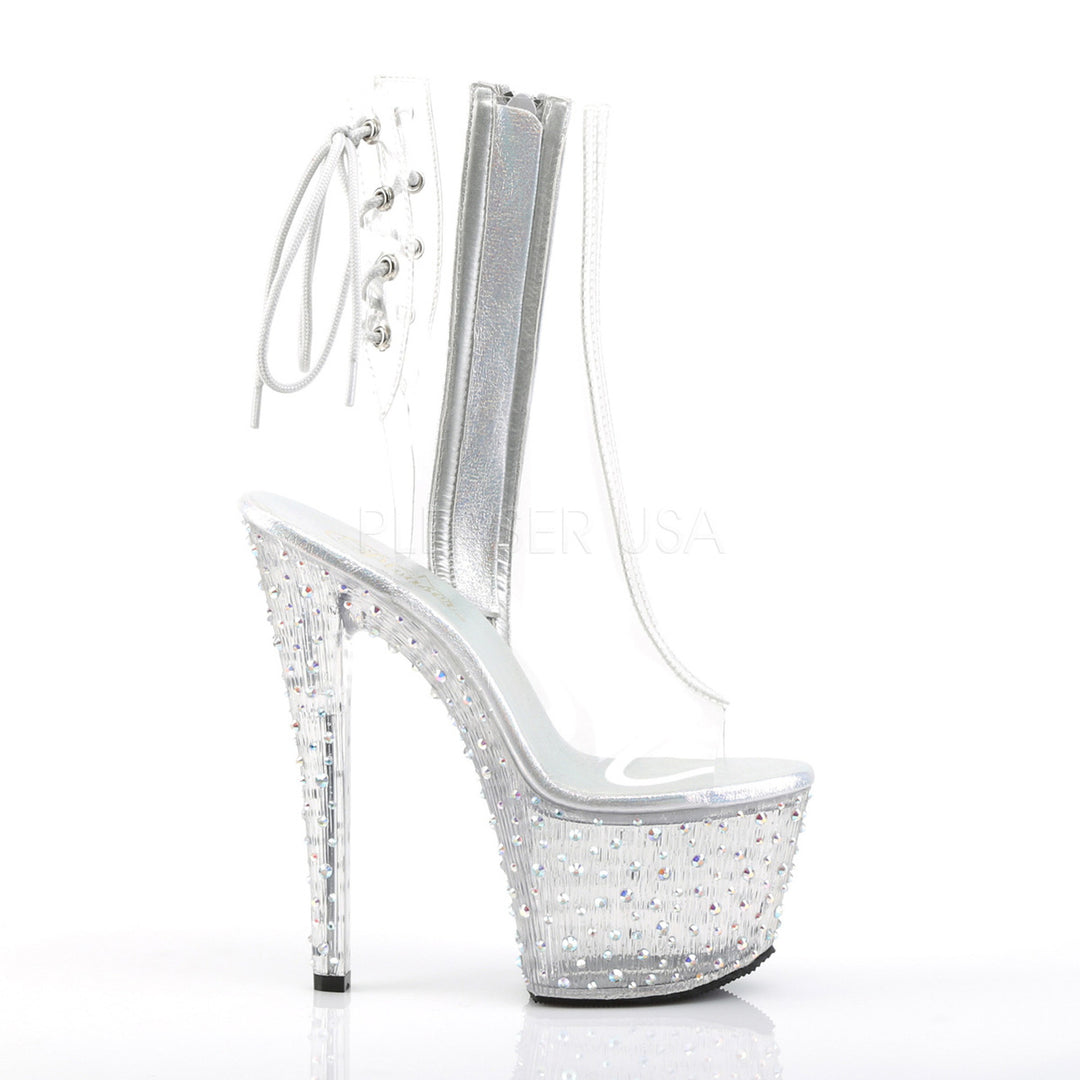 Clear ankle booties with 7" heel - Pleaser Shoes SKU # stdance1018c-7/c/m