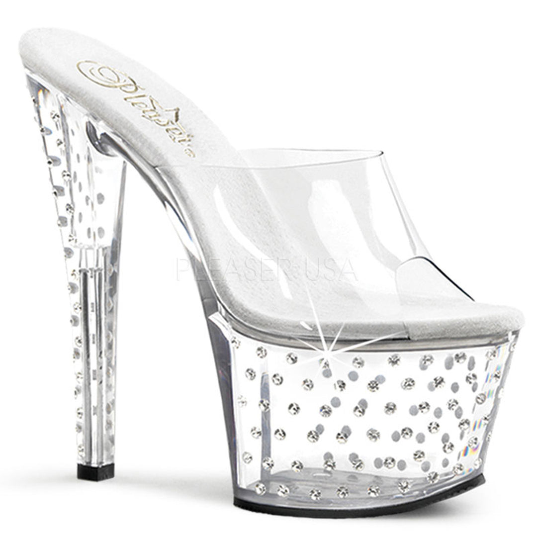Women's sexy clear rhinestone exotic dancer high heels with 7" high heel.