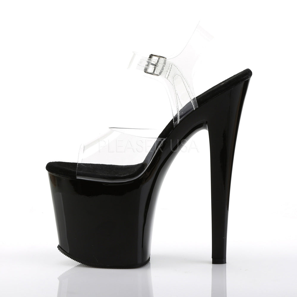 Pleaser Shoes - Women's black 7.5 inch heel stripper heels featuring ankle strap 3.5" platform.