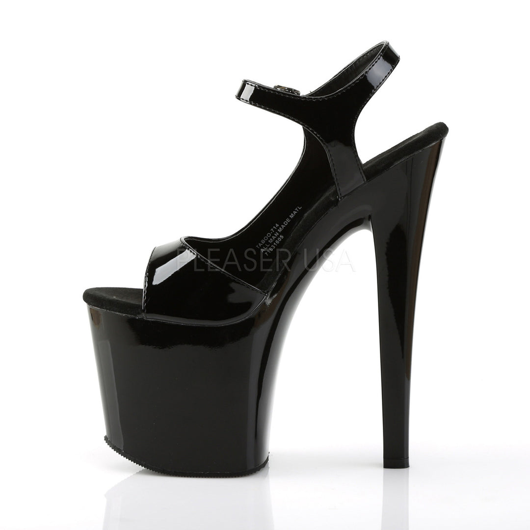 Pleaser Shoes -Sexy black 7.5 inch stiletto stripper heels with ankle strap 3.5" tall platform.
