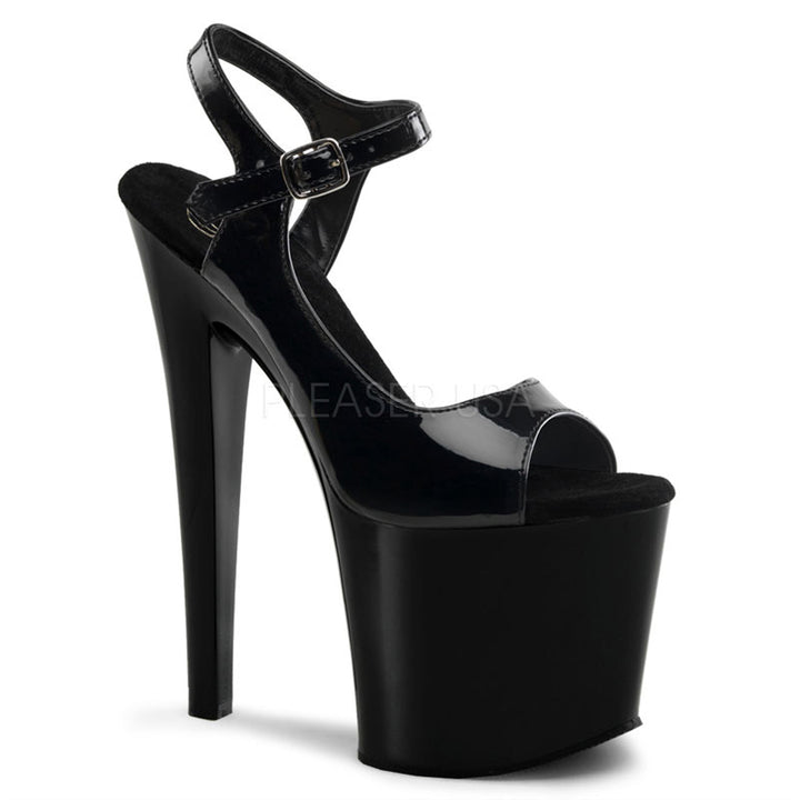 Sexy black ankle strap stripper shoes with 7.5" heel.