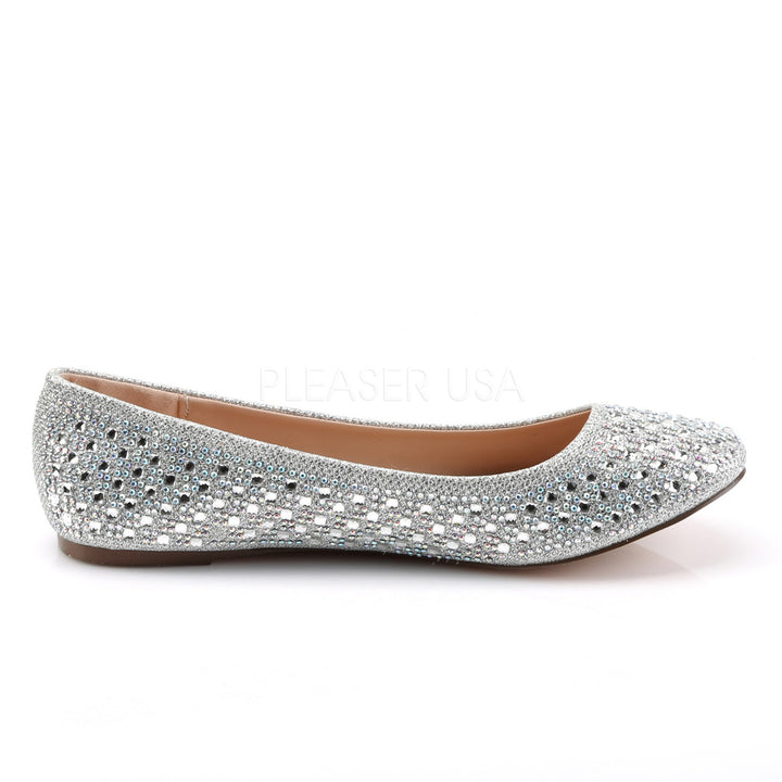 Silver Glitter Round Ballet Flat Shoes W/ Rhinestone Detail  - Pleaser Shoes