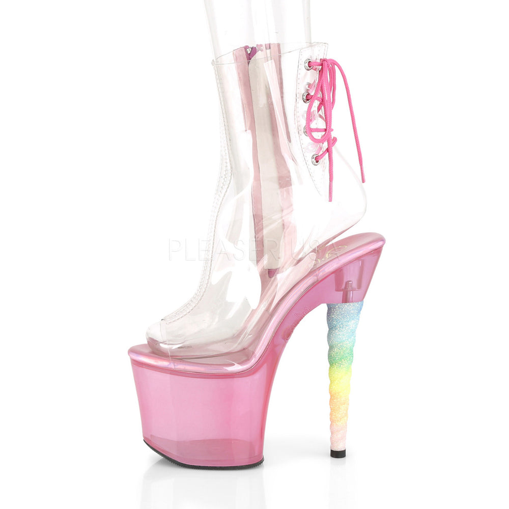 3.3" platform clear/pink open toe/heel booties with 7 inch