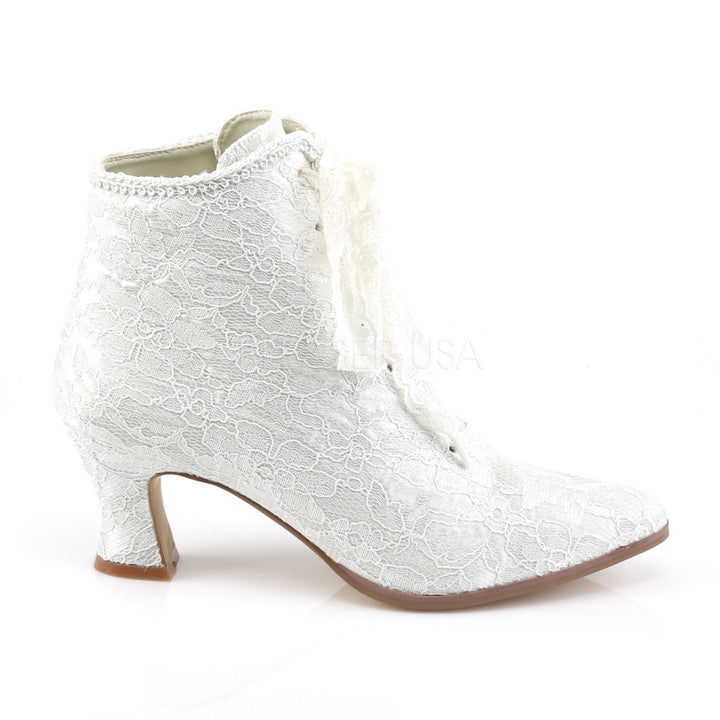 2.75" Heel Ivory Satin-Lace Up Ankle Booties - Pleaser Shoes